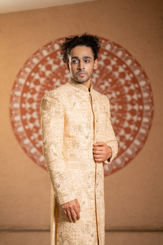 Paradise I - Classic Ivory Sherwani with Handcrafted Beads and Zari Accents