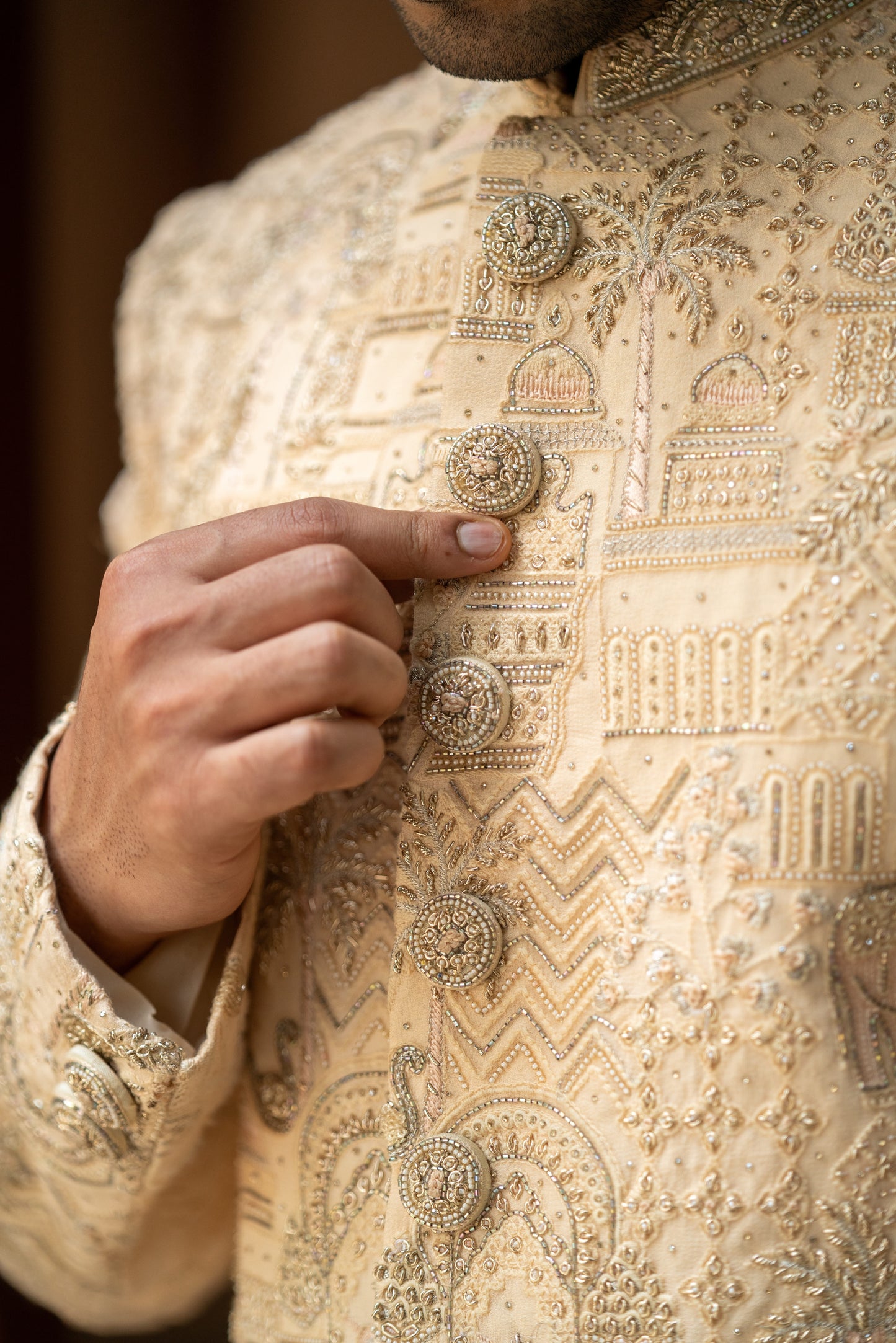 Paradise I - Classic Ivory Sherwani with Handcrafted Beads and Zari Accents