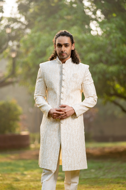 Rajsi راجسی Embroidered Cream Silk Sherwani